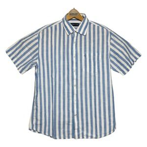 Allen Solly White & Blue S/S Compacted Ctn Btn Down w/ Pocket Mens Size 42 Large